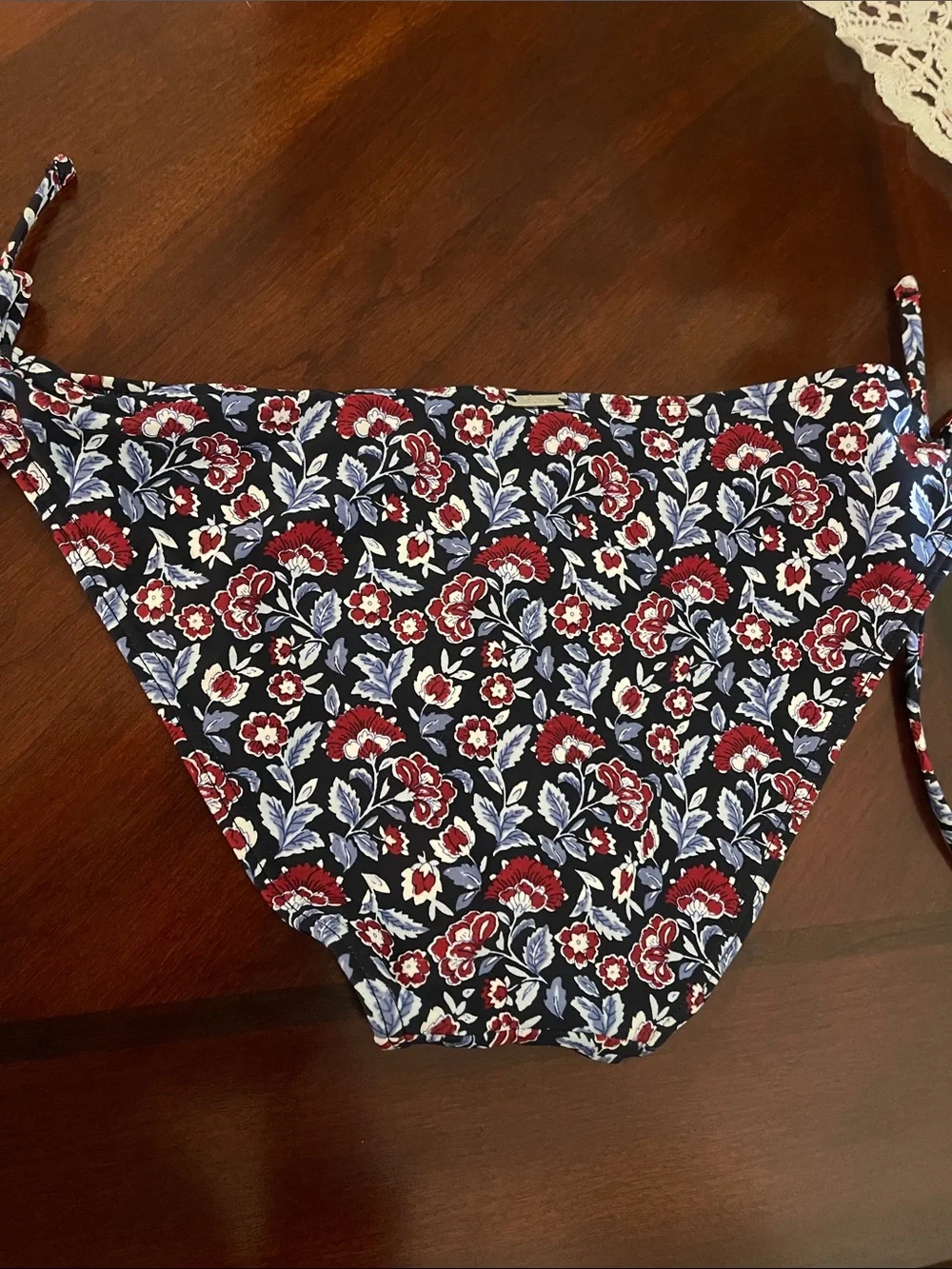 Abercrombie & Fitch Navy Floral Bikini Bottoms with Red & White Blooms